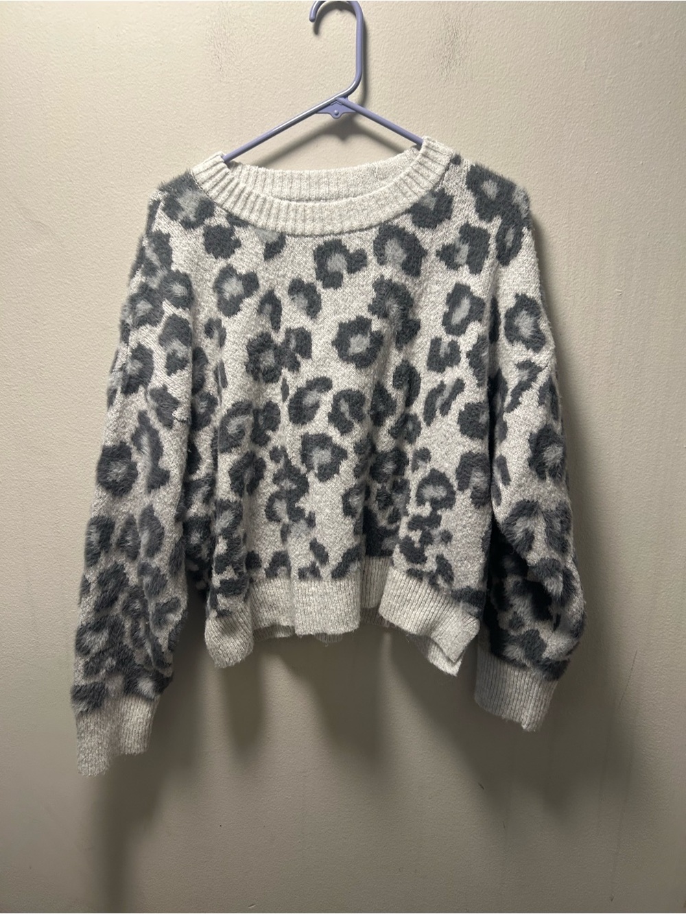American Eagle Outfitters Grey Leopard Print Crewneck Sweater